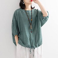 【カジュアル綿麻トップス】通気性抜群、肌に優しい、優れた吸湿性、着瘦せ、体型カバー
