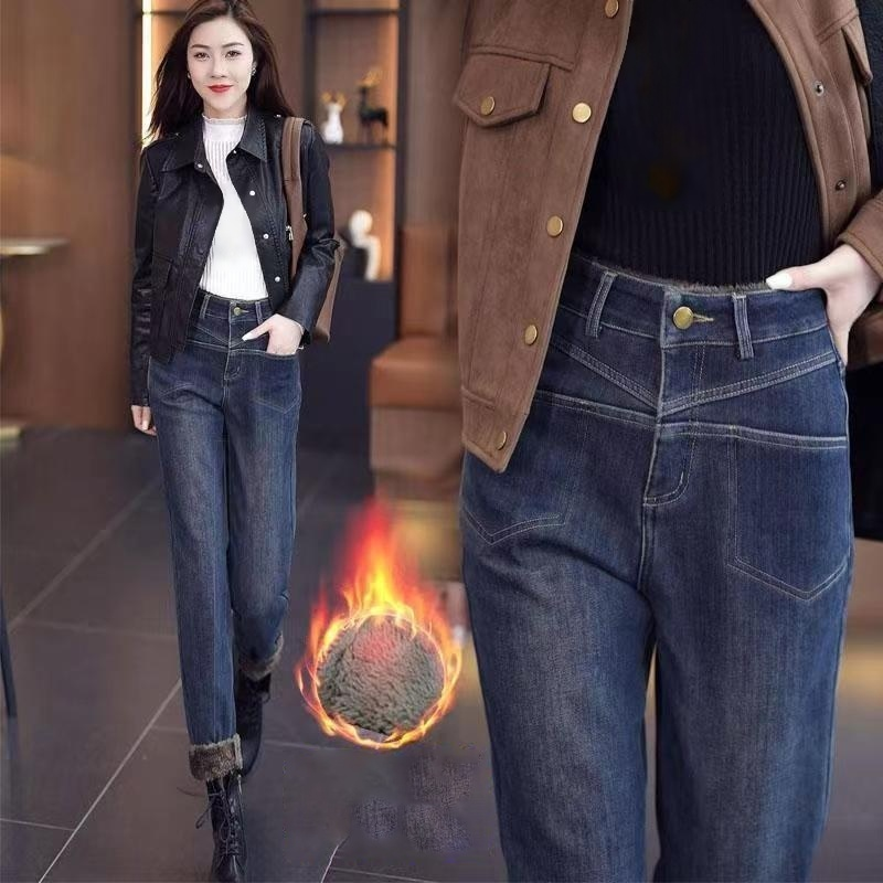 【전체 기모】여성 보온 기모 데님 팬츠