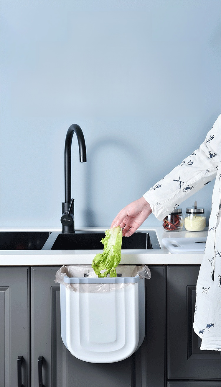 Household foldable and retractable wall mounted trash can