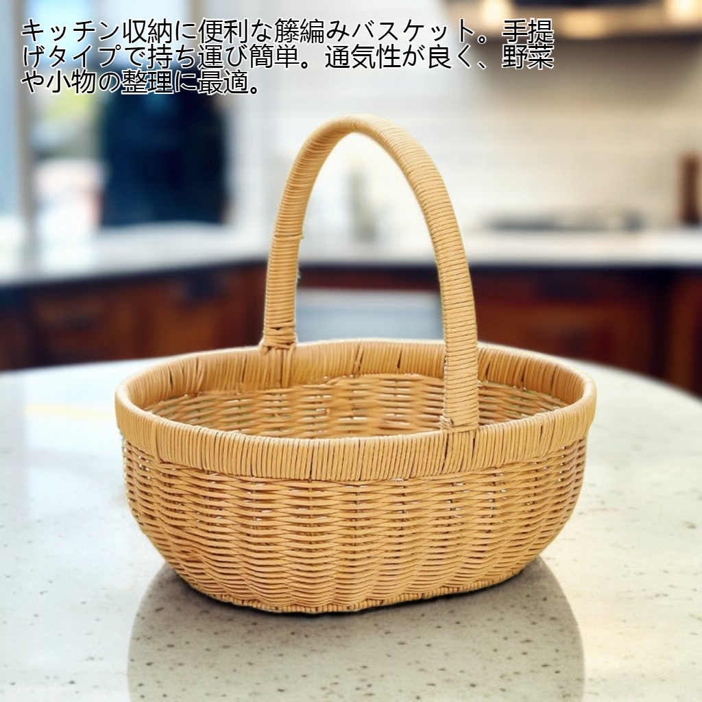 キッチン籐編み手提げ収納バスケット