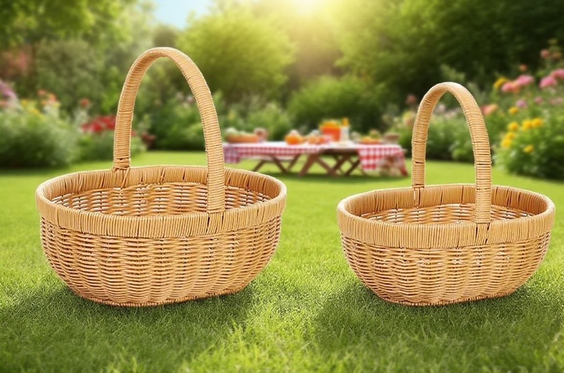 耐久性の高い籐編み収納バスケットの底面写真