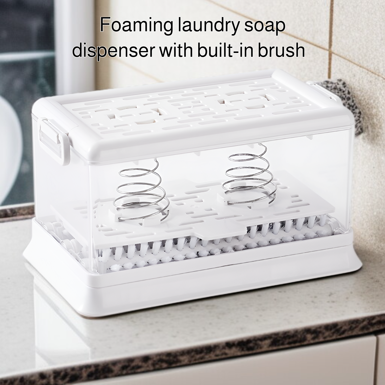 Foaming laundry soap box with brush