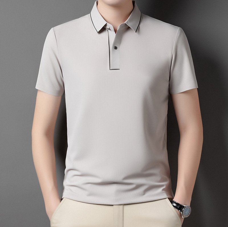 シームレスな夏の新作メンズアイスシルク薄手半袖Tシャツ、ポロ襟のファッションシャツ。