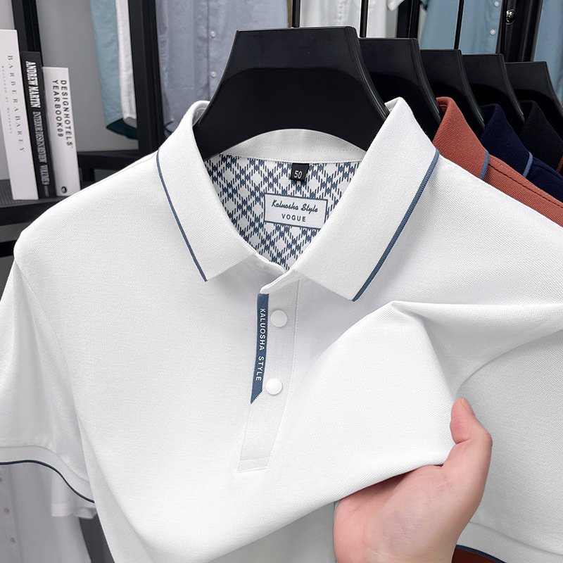 夏用コットンメンズポロシャツ、ビジネスジェントルマン向けの薄手半袖