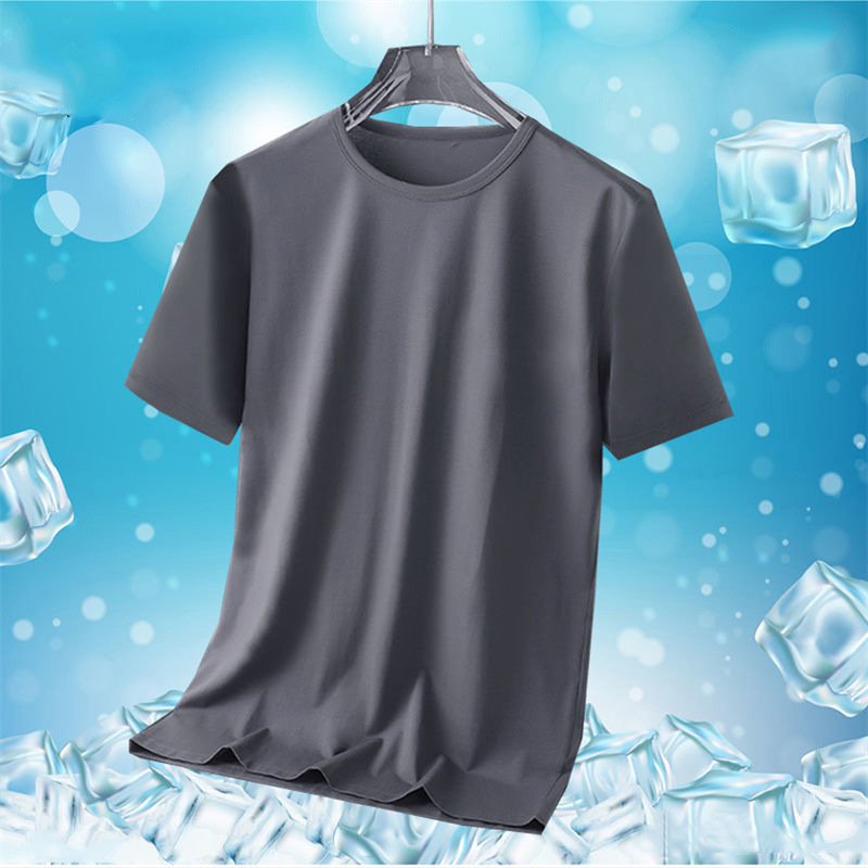 アイスシルクメッシュ半袖Tシャツ、メンズ夏用薄手無地クルーネックトップス