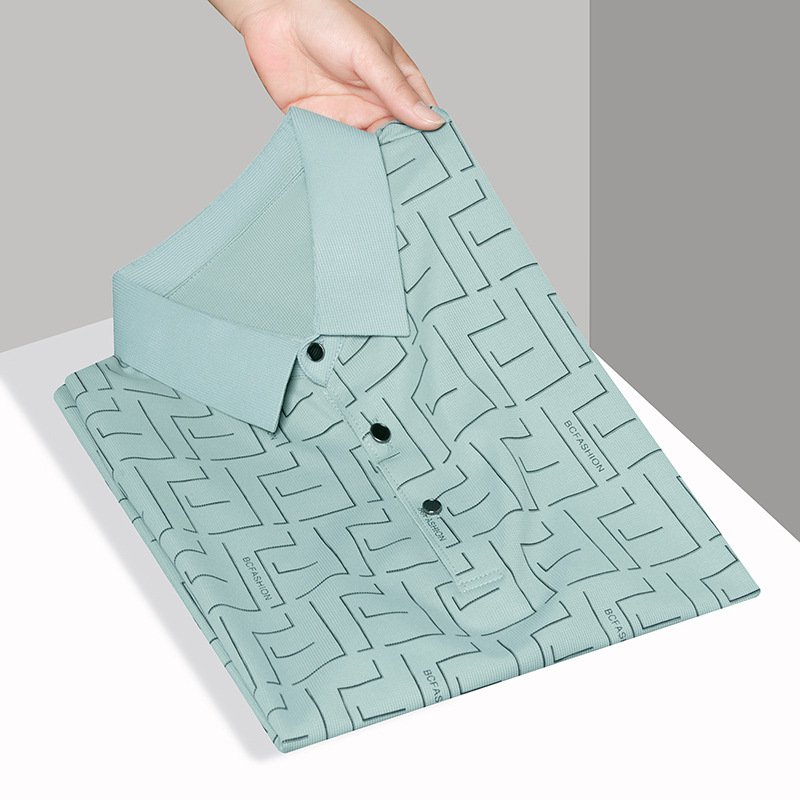 メンズ高級感カジュアル中年男アルファベットプリント開襟Tシャツ