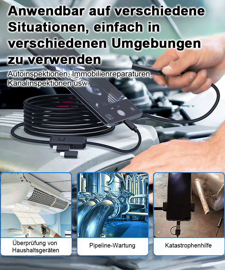 Industrieller verstellbarer Smartphone-Endoskop mit 8 LED-Lichtern und HD-Auflösung