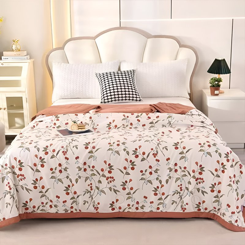 여름 이불 가정용 꽃무늬 실크 프린트 이중 워싱 면 콩 섬유 에어컨 이불 여름 이불