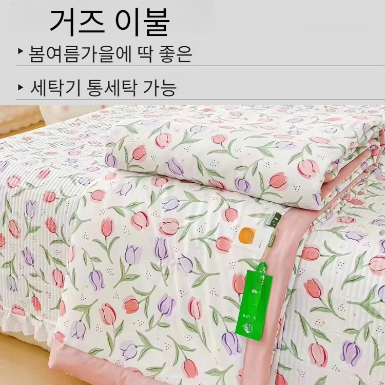 여름 이불 가정용 꽃무늬 실크 프린트 이중 워싱 면 콩 섬유 에어컨 이불 여름 이불