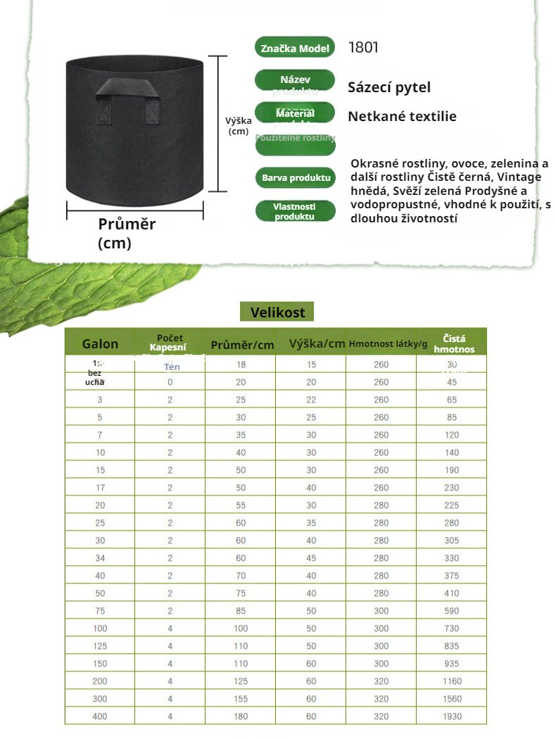 Černý netkaný květináč pro pěstování rostlin