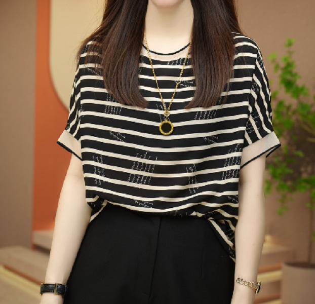 프린트 루즈핏 여성 반팔 블라우스