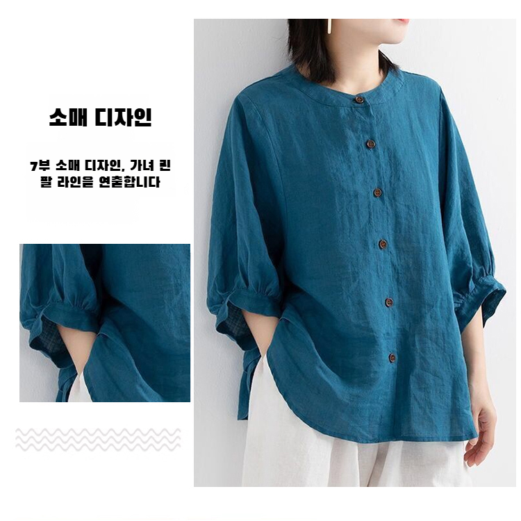 여성 빈티지 문예 벌룬 소매 셔츠 빅사이즈 루즈핏 반팔 셔츠 상의 여성 루즈핏 셔츠