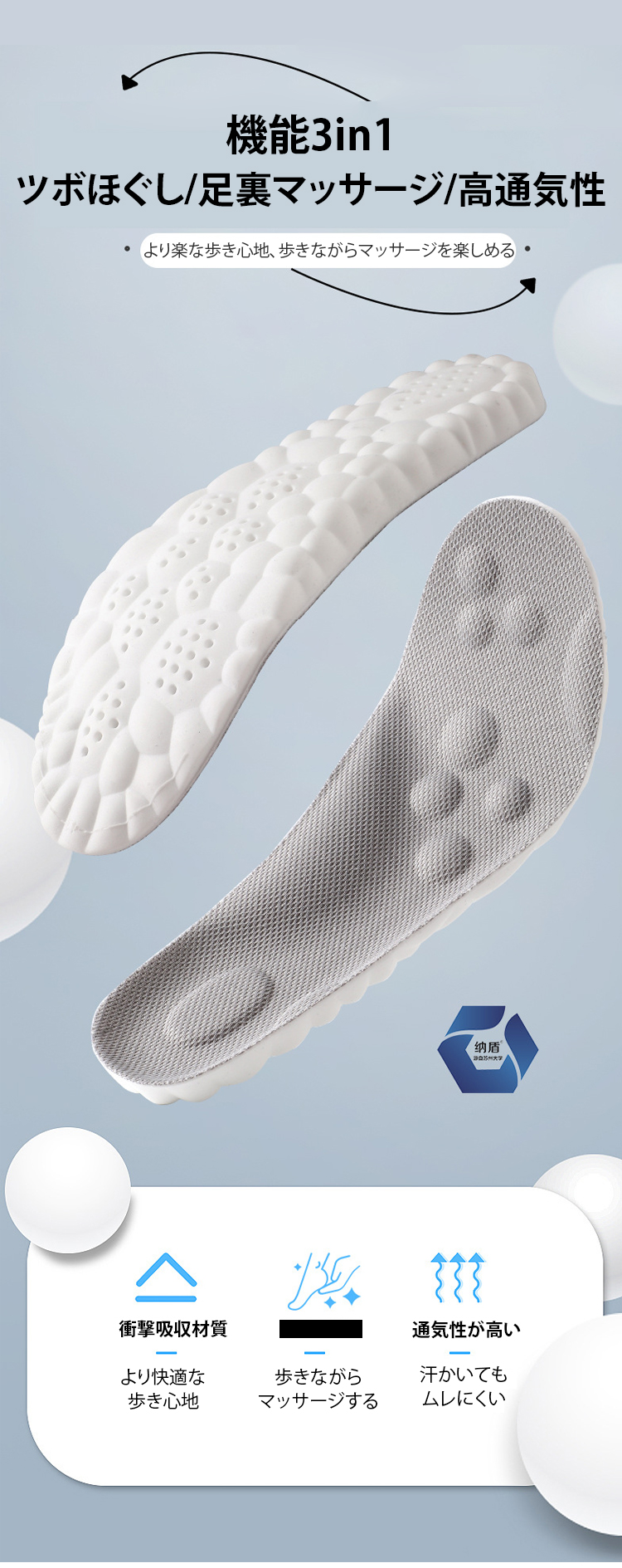 衝撃吸収マッサージインソールの商品画像