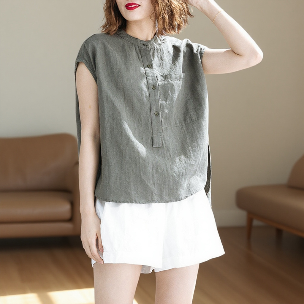 【綿麻シャツ】綿麻素材、柔らかく快適、エレガント