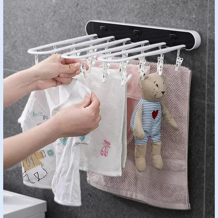 クリップ付き多列穴あけ不要防風折りたたみ物干し