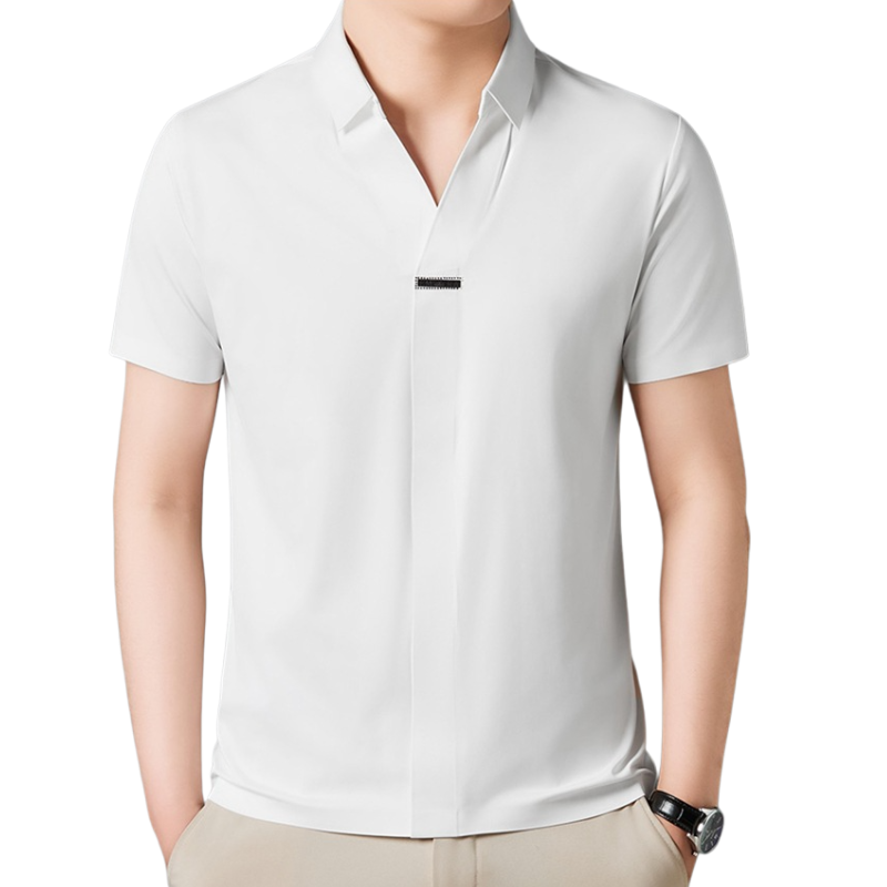 アイスシルク夏のビジネスカジュアルVネックシャツ 半袖メンズTシャツ 伸縮性の高いノンマーキングVネックシャツ