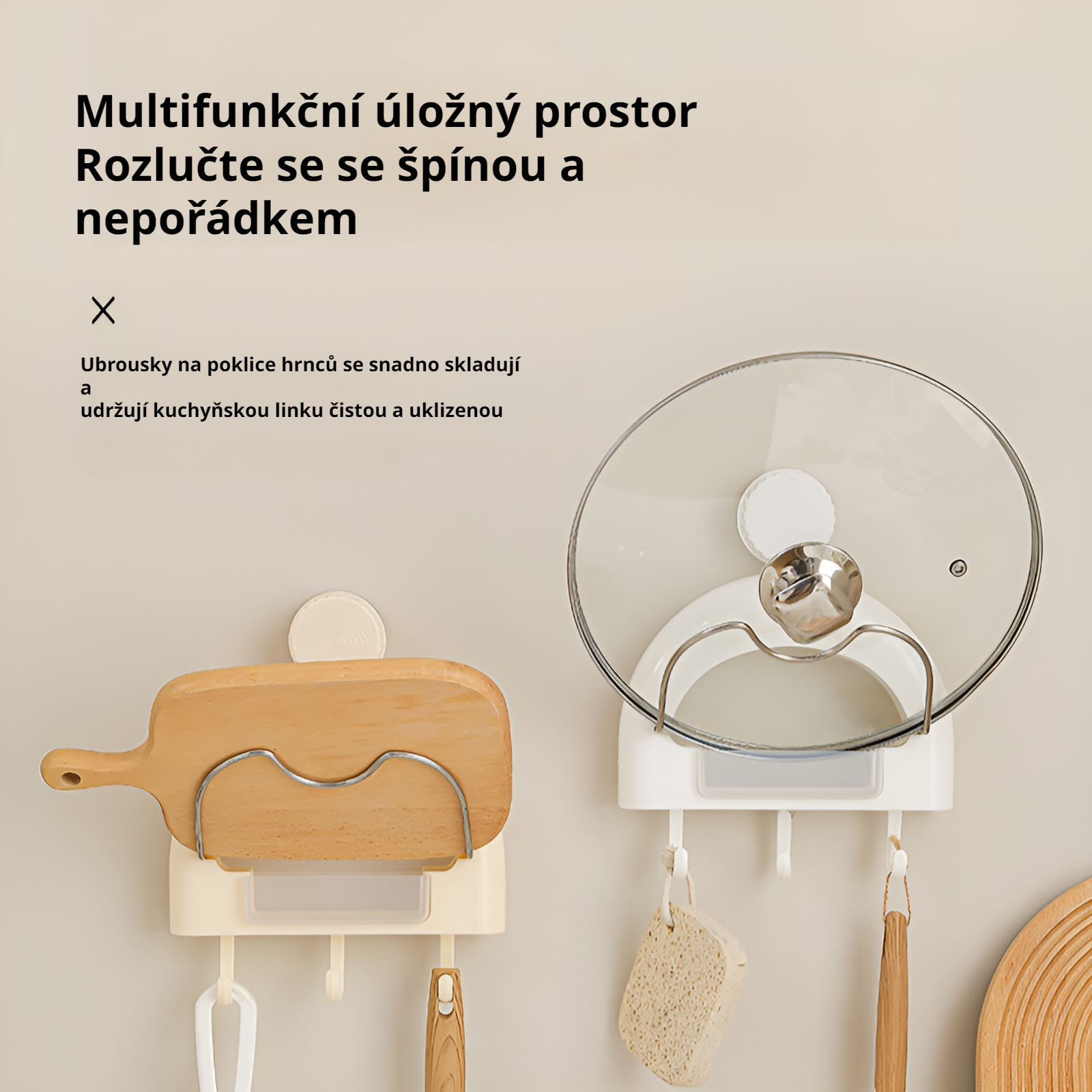 Multifunkční kuchyňský odtokový stojan s háčky na odkládání