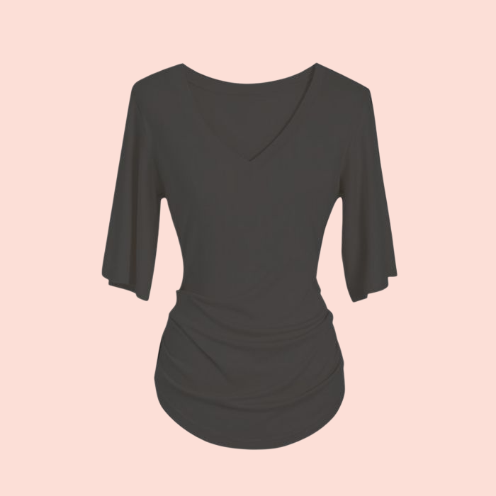 ブラック通勤ファッション ドルマンスリーブTシャツ