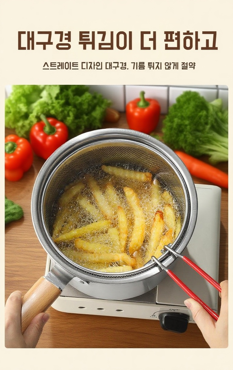 가정용 튀김바구니 사용 예시