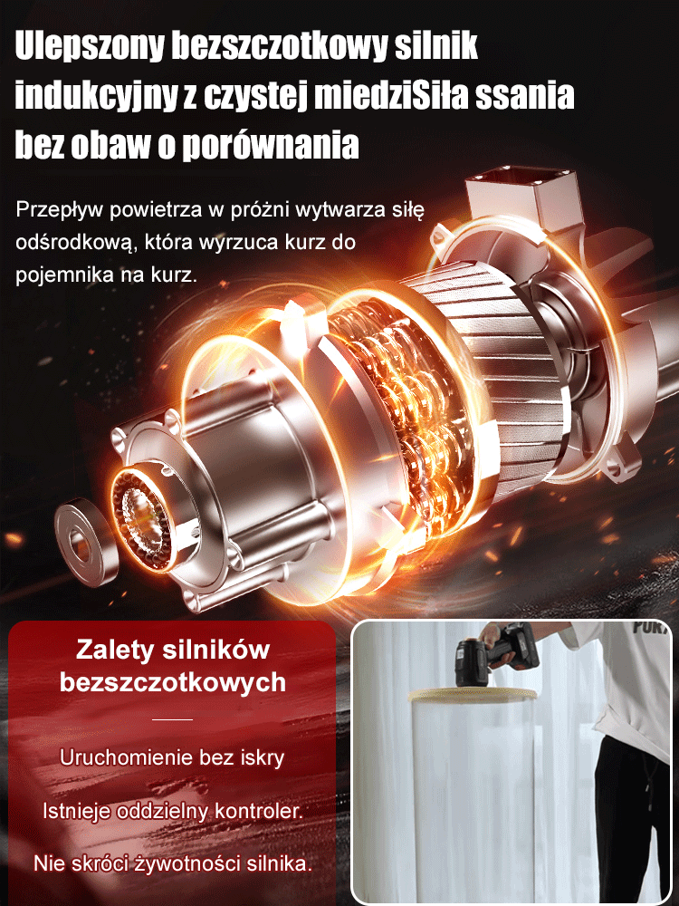 [Darmowy silnik o dużej mocy] Bardzo duży bezprzewodowy odkurzacz samochodowy