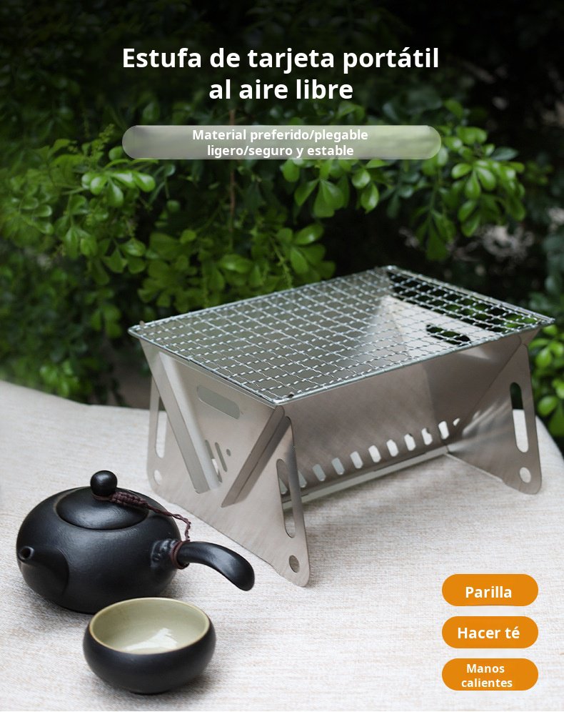 Estufa de tarjeta plegable para exteriores en uso durante camping