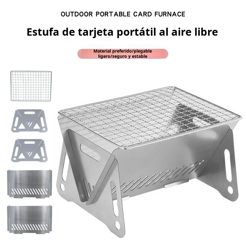 Estufa de tarjeta plegable para exteriores, parrilla de barbacoa, fuego de carbón, estufa de leña, m