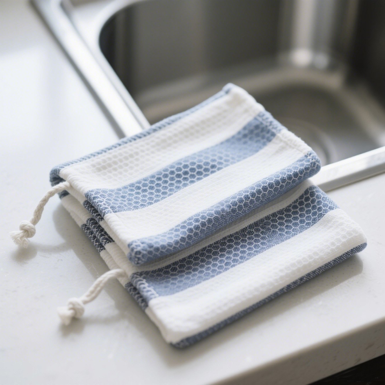 青と白の縞模様のぼろ布（2パック）