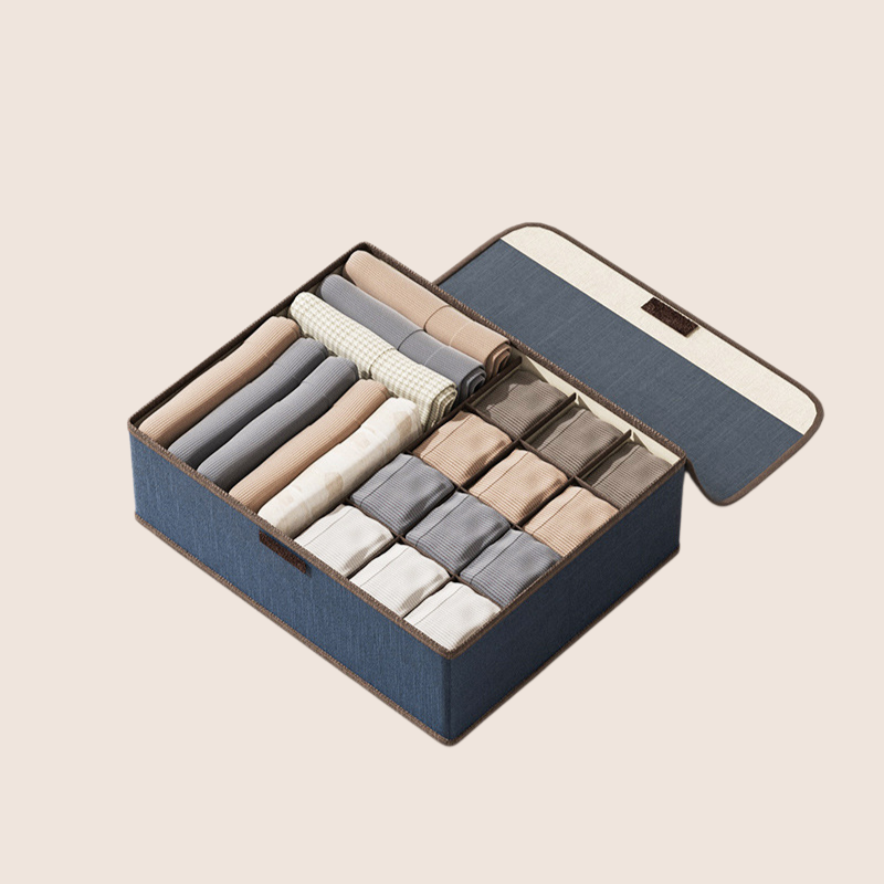 Cotton and linen covered underwear compartment storage box