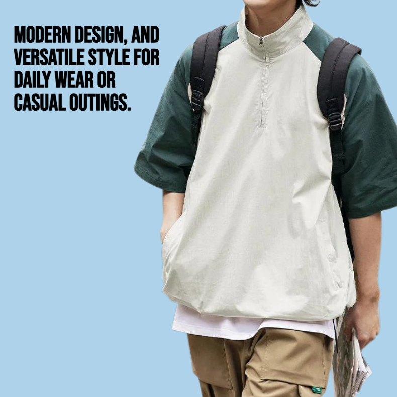Men's summer loose fitting shoulder sleeves with patchwork short sleeves