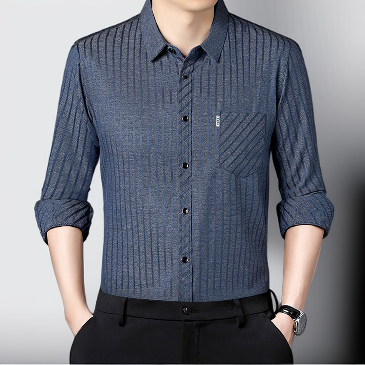 비즈니스 캐주얼 긴팔 셔츠 린넨 스트라이프 뽕나무 실크 셔츠 중년 남성 아빠룩 긴팔 셔츠