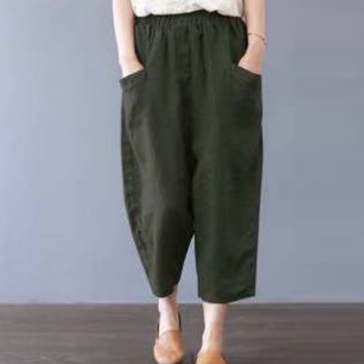 レディース無地七分丈ワイドパンツ