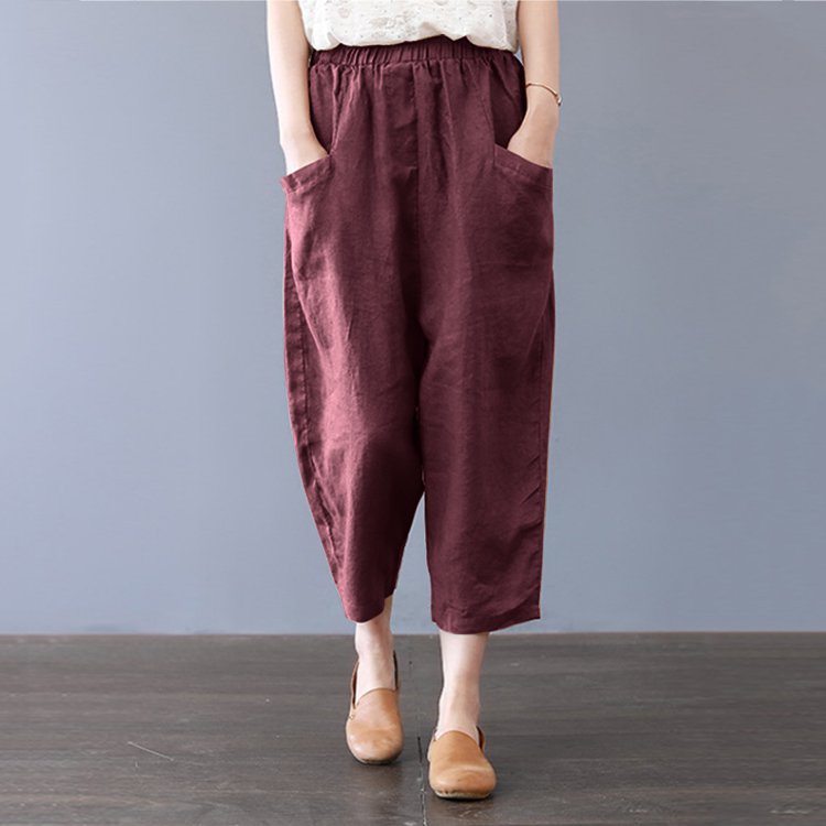 여성용 핫세일 솔리드 컬러 루즈 크롭 팬츠