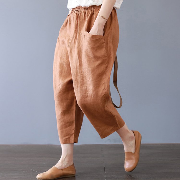 レディース無地七分丈ワイドパンツ