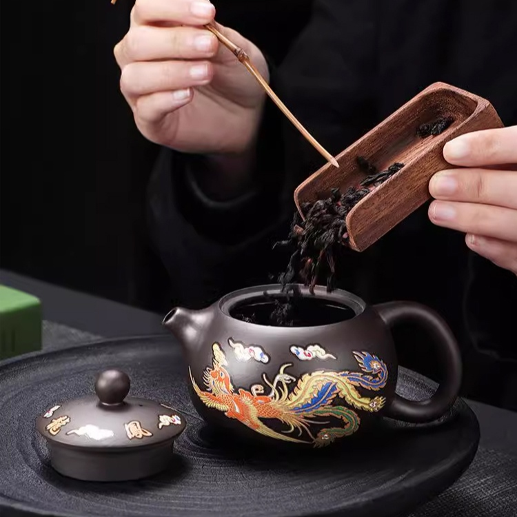 【熱で色が変わる】龍鳳呈祥の紫砂壺