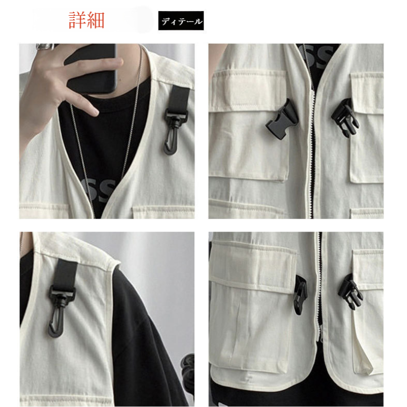 機能的な風の男性の秋のトップス 薄手のゆったりノースリーブベスト ワークウェア・キャンバス