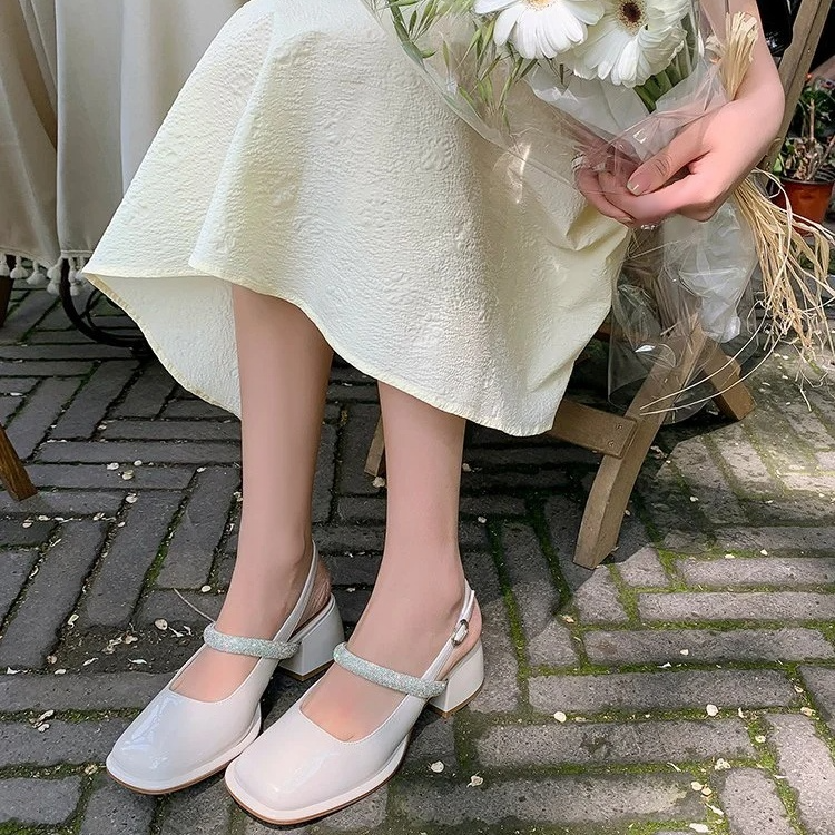 빈티지 청키힐 메리제인 펌프스