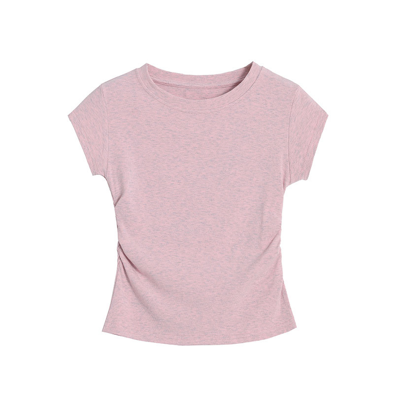 夏用レディース フレンチスリーブ クルーネック細見えトップス ドーパミンコーデ