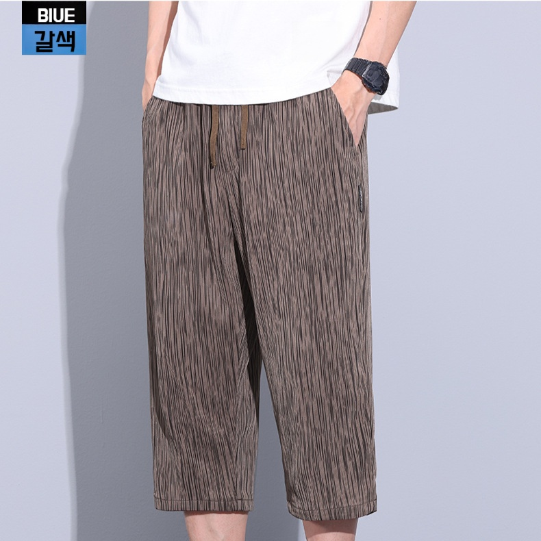 남자 여름 속건 아이스 7부 팬츠 캐주얼 반바지 얇은 와이드 마바지 트레이닝 반바지