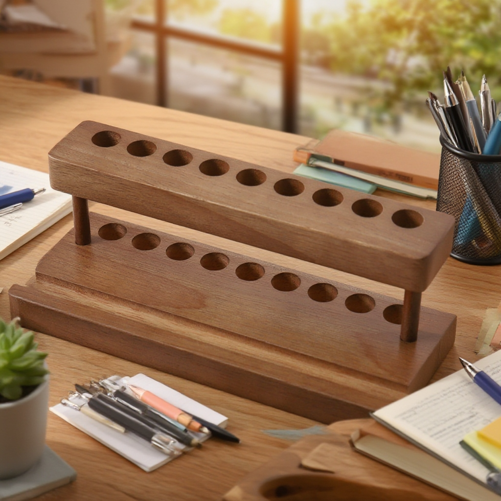 Stylový dřevěný organizér na pracovní stůl