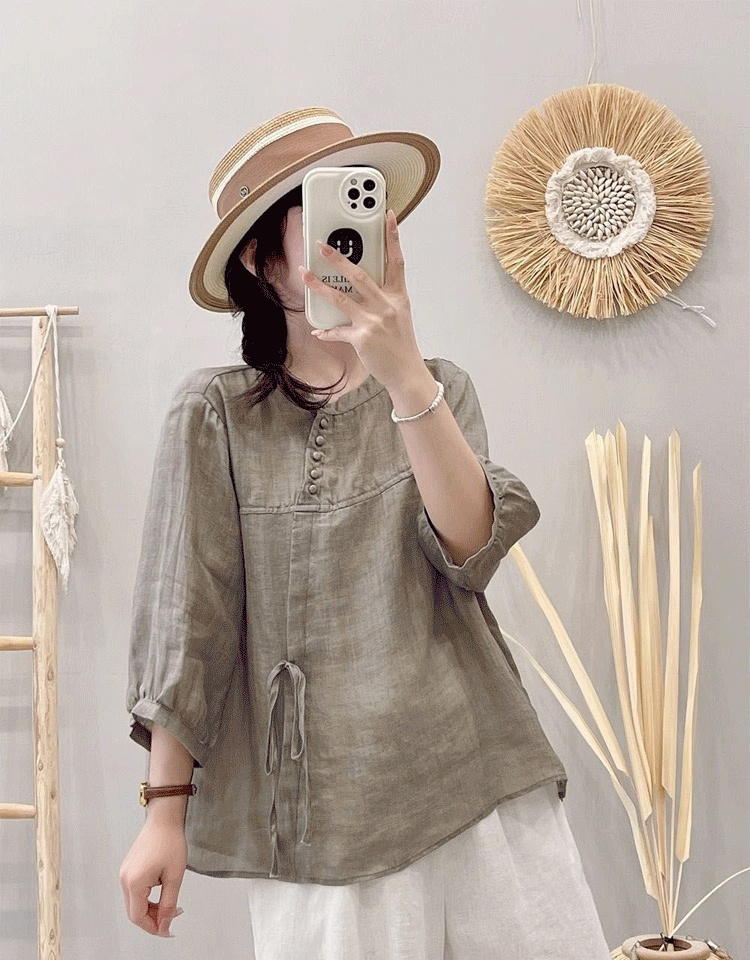 レディースレトロコットンリネントップス