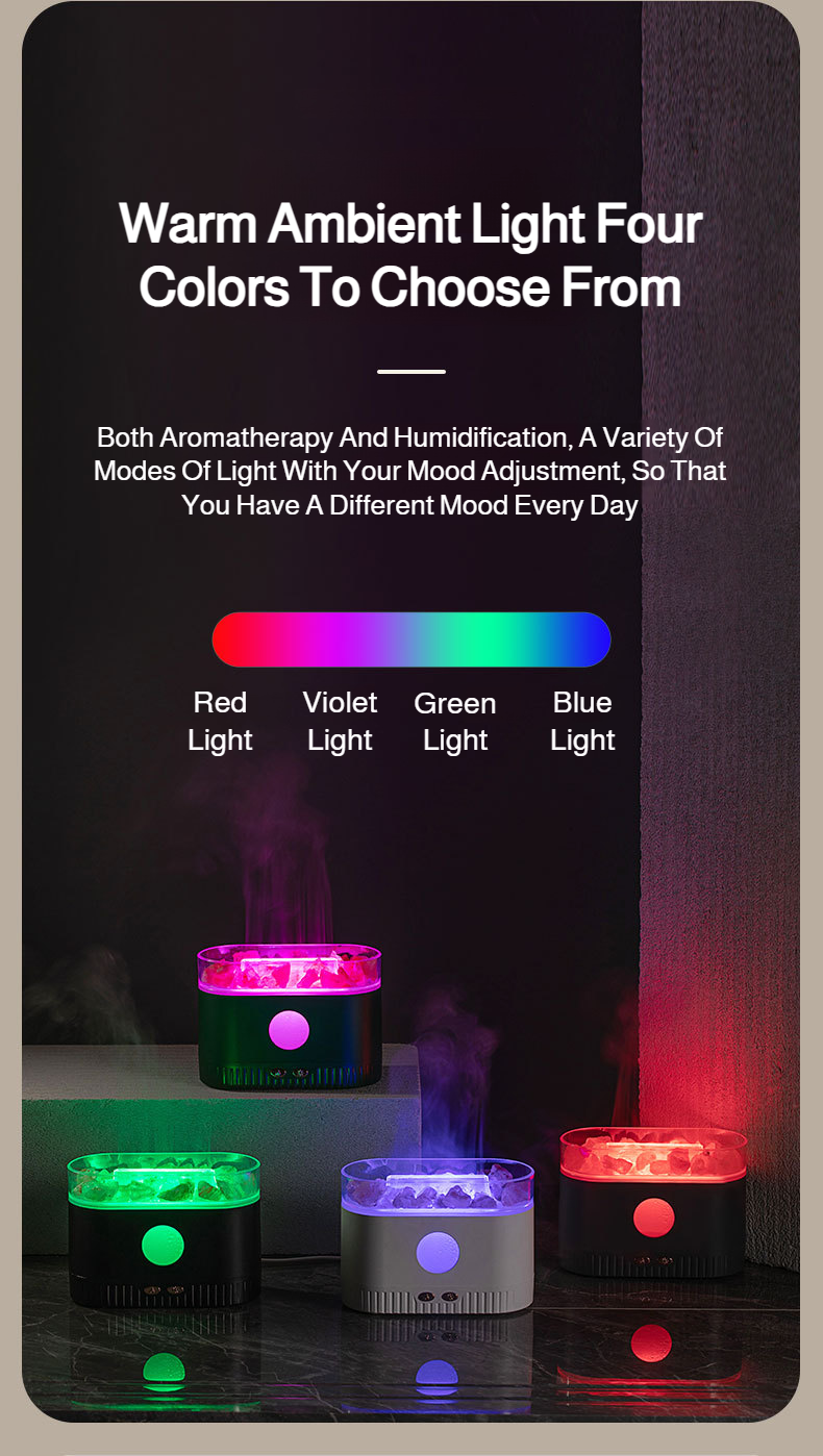 Bedroom setup featuring crystal ambient light humidifier