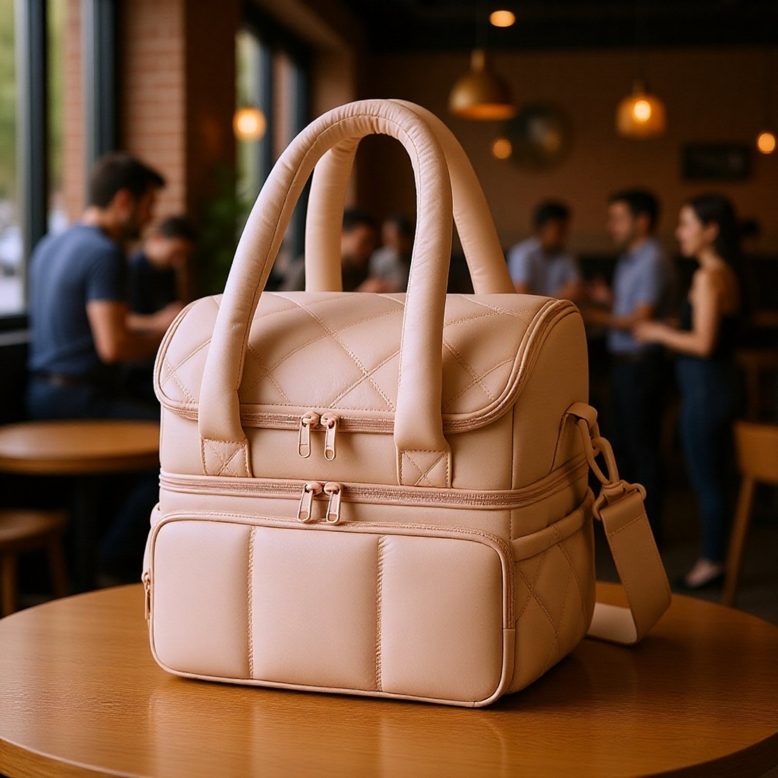 ダブルレイヤー断熱キルティングランチバッグ ピクニック保温バッグ