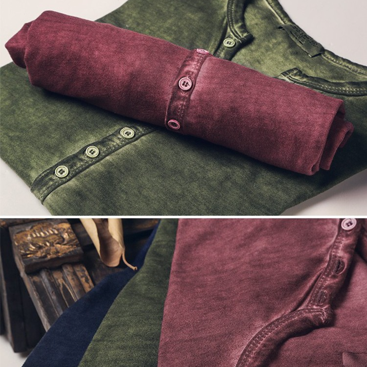 復古なシングルボタンTシャツ