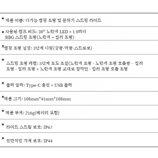 멀티 줄자 수납 캠핑 등 텐트 아웃도어 캠핑 등 알록달록 무드등 Usb 충전 줄자 수납등