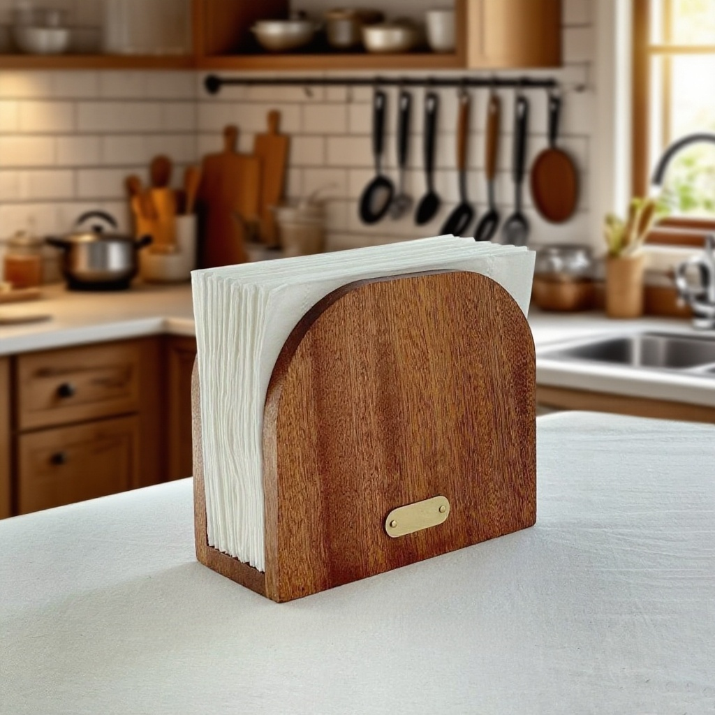 高級感立式實木餐巾紙收納架正面展示