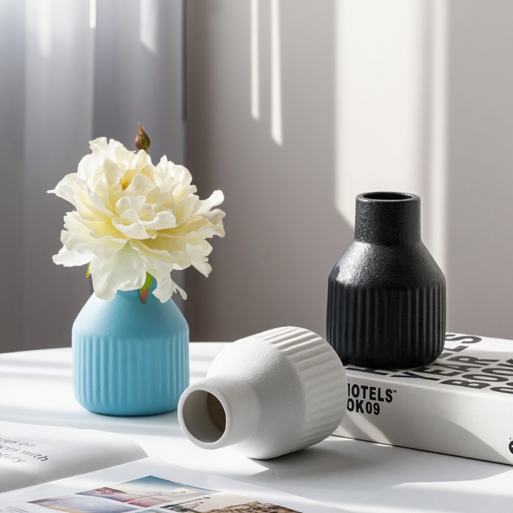 Matná černobílá a oranžová keramická váza ve stylu Ameriky a Evropy