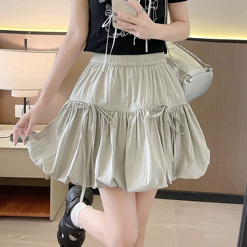 プレッピースタイルハイウエストAラインボリュームスカート