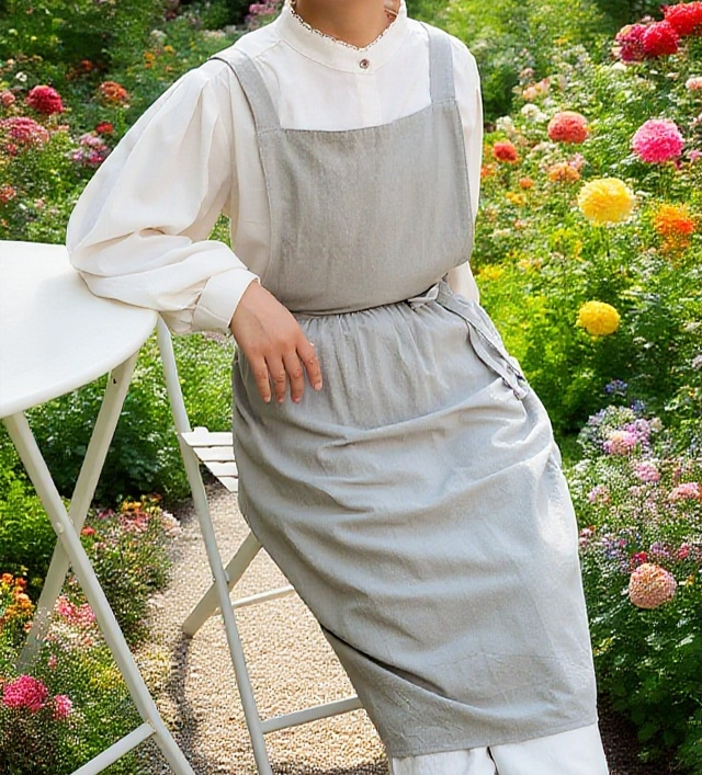 シンプルなコットンキッチンエプロン正面画像