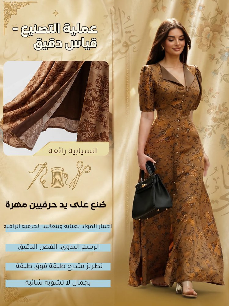 فستان قميص نسائي مطبوع بياقة مطوية وقصة خصر ضيقة