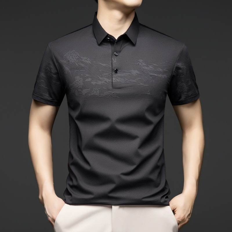 メンズ クール シルク混 タートルネック 半袖Tシャツ 夏用カジュアルトップス